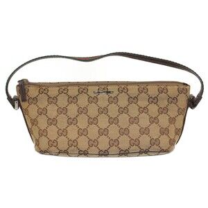 GUCCI GG Canvas Accessory Pouch Beige Tan Green Red Leather Bag